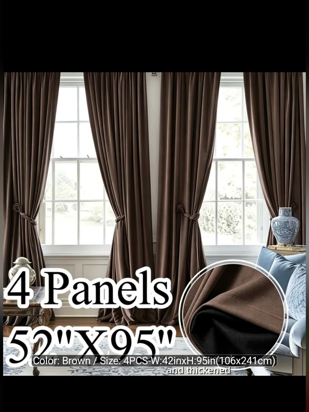 Brown Home Wall Decor Curtains - 4 Panels